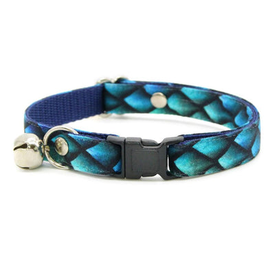 Dragon Cat Collar + Flower Set - "Dragon Scales - Blue" - Fantasy Cat Collar w/ Teal Felt Flower (Detachable) / Cat, Kitten + Small Dog Sizes