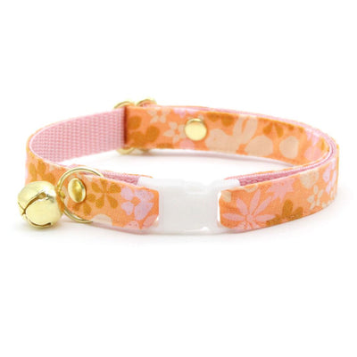 Cat Collar + Flower Set - "Peachy Keen" - Floral Cat Collar w/ Baby Pink Felt Flower (Detachable) / Cat, Kitten + Small Dog Sizes