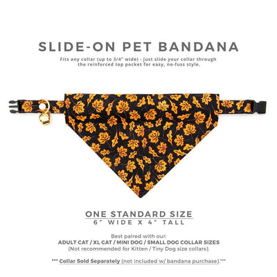 Cat Bandana - "Autumn Night" - Black Orange Maple Leaf Bandana for Cat + Small Dog / Fall, Halloween, Thanksgiving / Slide-On Over the Collar Bandana