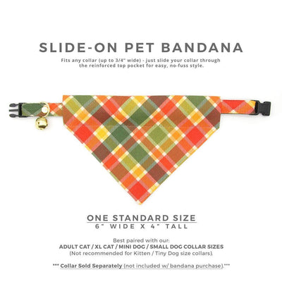 Cat Bandana - "Apple Crisp" - Red Yellow & Green Plaid Bandana for Cat + Small Dog / Fall + Thanksgiving / Slide-On Over the Collar Bandana