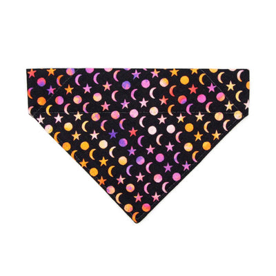 Moon Cat Bandana - "Cosmic" - Black Celestial Moon & Stars Bandana for Cat + Small Dog / Starry Night Sky, Moon Phases, Halloween / Slide-On Over the Collar Bandana