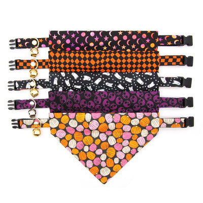 Cat Bandana - "Punk Rock Halloween" - Black Orange Checkered Bandana for Cat + Small Dog / Slide-On Over the Collar Bandana