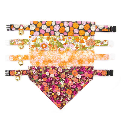 Retro Cat Bandana - "Peachy Keen" - Pink Orange 60s Floral Bandana for Cat + Small Dog / Slide-On Over the Collar Bandana