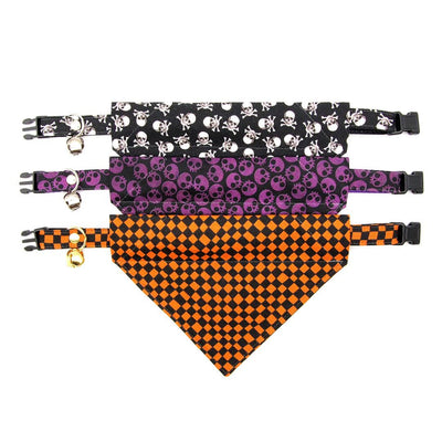 Cat Bandana - "Lydia" - Dark Purple Skull Bandana for Cat + Small Dog / Halloween, Witchy, Goth / Slide-On Over the Collar Bandana