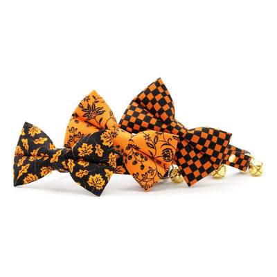 Cat Bow Tie - "Punk Rock Halloween" - Black Orange Checkered Bow Tie for Cat / Edgy, Check, Skater, Emo, Checkerboard / Cat + Small Dog Bowtie