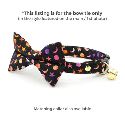 Moon Cat Bow Tie - "Cosmic" -  Black Celestial Starry Moon Bow Tie for Cat / Moon Phases, Luna, Stars / Cat + Small Dog Bowtie