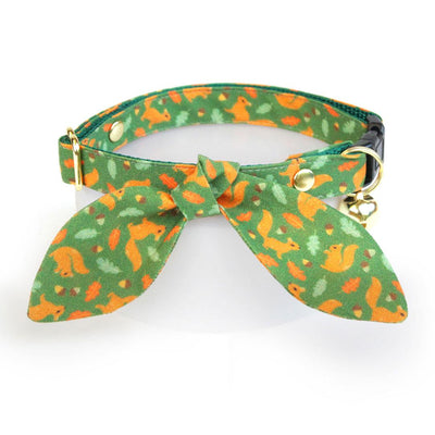 Cat Collar - "Squirrel Bounty" - Acorn Green Squirrel Cat Collar / Nature Lover, Forest Animals, Fall / Breakaway Buckle or Non-Breakaway / Cat, Kitten + Small Dog Sizes