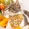 Cat Collar - "Groovy Garden" - Yellow 60s Retro Floral Cat Collar / Fall, Spring, Summer / Breakaway Buckle or Non-Breakaway / Cat, Kitten + Small Dog Sizes