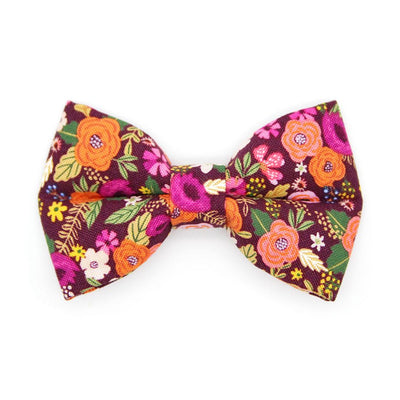 Bow Tie Cat Collar Set - "Harvest Wine" - Plum Burgundy Floral Cat Collar with Bow Tie / Cat, Kitten, Small Dog Sizes