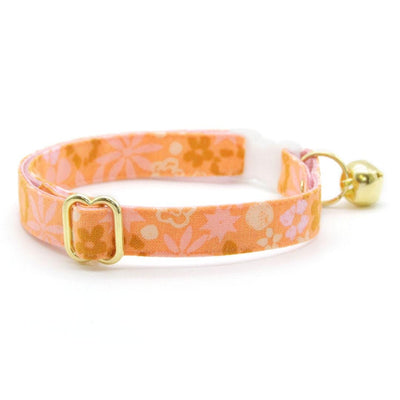 Cat Collar - "Peachy Keen" - Peach Orange Pink Retro Floral Cat Collar / Fall, Spring / Breakaway Buckle or Non-Breakaway / Cat, Kitten + Small Dog Sizes