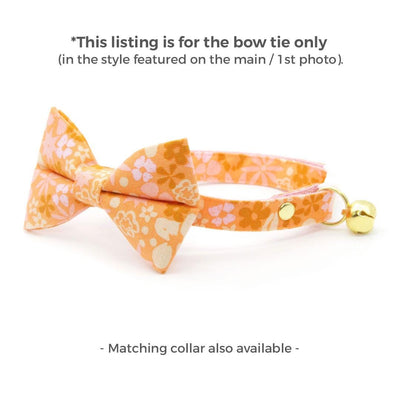 Cat Bow Tie - "Peachy Keen" - Pink Orange 60s Retro Floral Bow Tie for Cat / Fall, Spring / Cat + Small Dog Bowtie