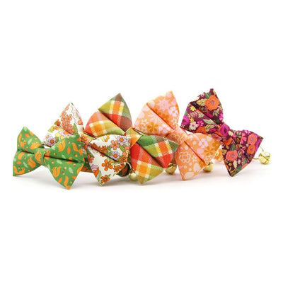 Cat Bow Tie - "Peachy Keen" - Pink Orange 60s Retro Floral Bow Tie for Cat / Fall, Spring / Cat + Small Dog Bowtie