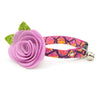 DnD Cat Collar + Flower Set - "Magic Dice - Magenta" - D20 Cat Collar w/ Lavender Felt Flower (Detachable) / Cat, Kitten + Small Dog Sizes