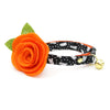 Halloween Cat Collar + Flower Set - "Chasing Ghosts" - Black Ghost Cat Collar w/ Orange Felt Flower (Detachable) / Cat, Kitten + Small Dog Sizes