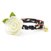 Cat Collar + Flower Set - "Chasing Ghosts" - Black Halloween Ghost Cat Collar w/ Ivory Felt Flower (Detachable) / Cat, Kitten + Small Dog Sizes