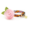 Cat Collar + Flower Set - "Pumpkin Toss" - Orange Pink Halloween Cat Collar w/ Baby Pink Felt Flower (Detachable) / Cat, Kitten + Small Dog Sizes