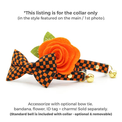 Cat Collar - "Punk Rock Halloween" - Black Orange Checkered Cat Collar / Breakaway Buckle or Non-Breakaway / Cat, Kitten + Small Dog Sizes