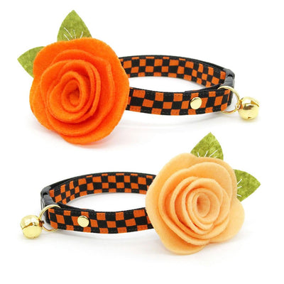 Cat Collar - "Punk Rock Halloween" - Black Orange Checkered Cat Collar / Breakaway Buckle or Non-Breakaway / Cat, Kitten + Small Dog Sizes