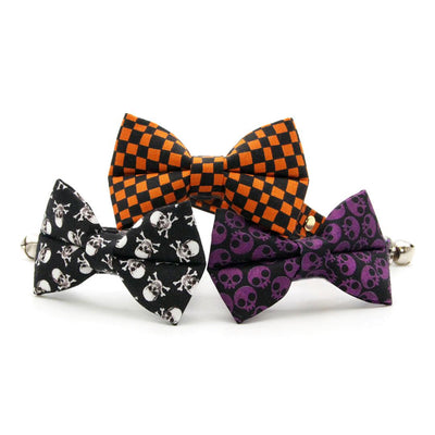 Cat Bow Tie - "Punk Rock Halloween" - Black Orange Checkered Bow Tie for Cat / Edgy, Check, Skater, Emo, Checkerboard / Cat + Small Dog Bowtie