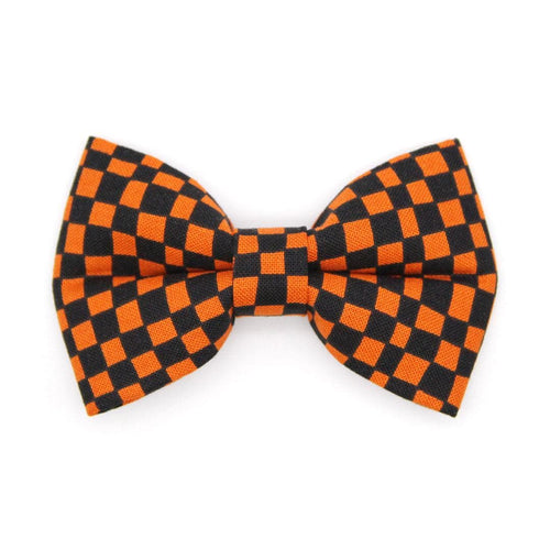 Cat Bow Tie - "Punk Rock Halloween" - Black Orange Checkered Bow Tie for Cat / Edgy, Check, Skater, Emo, Checkerboard / Cat + Small Dog Bowtie