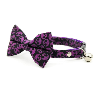 Cat Collar - "Lydia" - Dark Purple Skull Cat Collar / Goth, Edgy, Witchy / Breakaway Buckle or Non-Breakaway / Cat, Kitten + Small Dog Sizes