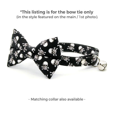 Skull Cat Bow Tie - "Misfit" - Black Pirate Bow Tie for Cat / Halloween, Biker, Cool, Tough, Edgy / Cat + Small Dog Bowtie