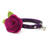 Skull Cat Collar + Flower Set - "Lydia" - Purple Cat Collar w/ Plum Felt Flower (Detachable) / Cat, Kitten + Small Dog Sizes