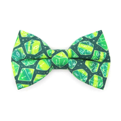 DnD Bow Tie Cat Collar Set - "Magic Dice - Green" - Dungeons & Dragons Cat Collar with Bow Tie / D20, D&D, RPG Gamer / Cat, Kitten, Small Dog Sizes