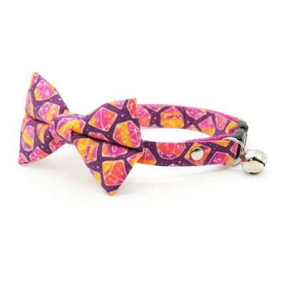 DnD Bow Tie Cat Collar Set - "Magic Dice - Magenta" - Dungeons & Dragons Cat Collar with Bow Tie / D20, D&D, RPG Gamer / Cat, Kitten, Small Dog Sizes