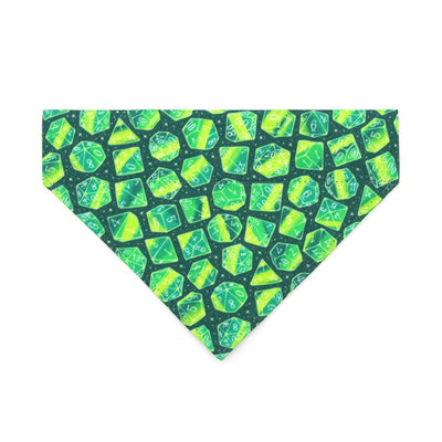 DnD Cat Bandana - "Magic Dice - Green" - D&D Dice Bandana for Cat + Small Dog / Dungeons & Dragons, D20 RPG Gamer Gift / Slide-On Over the Collar Bandana