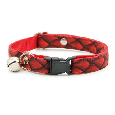 Dragon Cat Collar + Flower Set - "Dragon Scales - Red" - Fantasy Cat Collar w/ Scarlet Red Felt Flower (Detachable) / Cat, Kitten + Small Dog Sizes