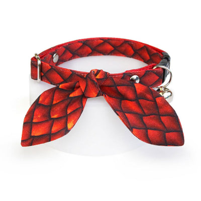 Cat Collar and Bunny Ear Bow Set - "Dragon Scales - Red" - Fantasy Dragon Cat Collar w/ Matching Bunny Bow Tie / Game of Thrones, Smaug / Cat, Kitten + Small Dog Sizes