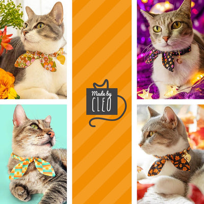 Cat Collar and Bunny Ear Bow Set - "Cinnamon" - Orange Yellow & Red Plaid Cat Collar w/ Matching Bunny Bow Tie / Fall + Thanksgiving / Cat, Kitten + Small Dog Sizes