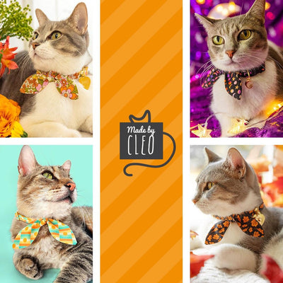 Cat Collar and Bunny Ear Bow Set - "Pecan Praline" - Autumn Orange Plaid Cat Collar w/ Matching Bunny Bow Tie / Fall + Thanksgiving / Cat, Kitten + Small Dog Sizes