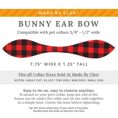 Cat Collar and Bunny Ear Bow Set - "Cozy Cabin Red" - Red Buffalo Plaid Cat Collar w/ Matching Bunny Bow Tie / Fall, Winter, Holiday / Cat, Kitten + Small Dog Sizes