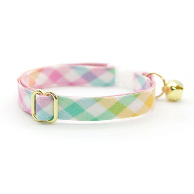 Cat Collar and Bunny Ear Bow Set - "Dawn" - Plaid Pastel Cat Collar w/ Matching Bunny Bow Tie / Spring, Easter / Cat, Kitten + Small Dog Sizes