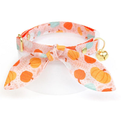 Cat Collar and Bunny Ear Bow Set - "Gourd Times" - Fall Pumpkin Cat Collar w/ Matching Bunny Bow Tie / Autumn + Thanksgiving / Cat, Kitten + Small Dog Sizes