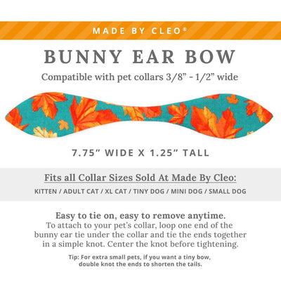 Cat Collar and Bunny Ear Bow Set - "Maple Hill" - Teal Maple Leaf Cat Collar w/ Matching Bunny Bow Tie / Autumn, Fall / Cat, Kitten + Small Dog Sizes