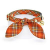 Cat Collar and Bunny Ear Bow Set - "Pecan Praline" - Autumn Orange Plaid Cat Collar w/ Matching Bunny Bow Tie / Fall + Thanksgiving / Cat, Kitten + Small Dog Sizes