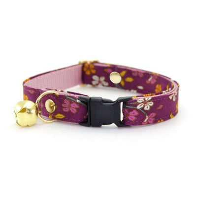 Cat Collar and Bunny Ear Bow Set - "Spiced Plum" - Wine Purple Floral Cat Collar w/ Matching Bunny Bow Tie / Fall + Thanksgiving / Cat, Kitten + Small Dog Sizes