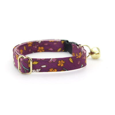 Cat Collar and Bunny Ear Bow Set - "Spiced Plum" - Wine Purple Floral Cat Collar w/ Matching Bunny Bow Tie / Fall + Thanksgiving / Cat, Kitten + Small Dog Sizes