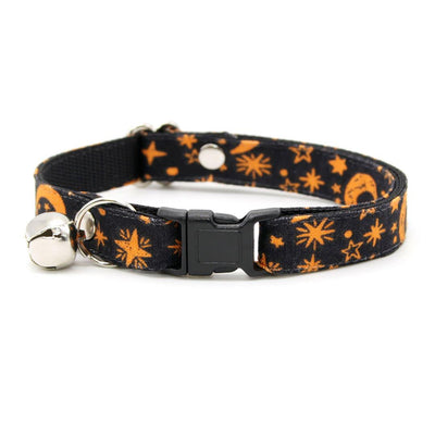 Cat Collar and Bunny Ear Bow Set - "Moonlight - Black" - Celestial Moon & Star Cat Collar w/ Matching Bunny Bow Tie / Halloween / Cat, Kitten + Small Dog Sizes