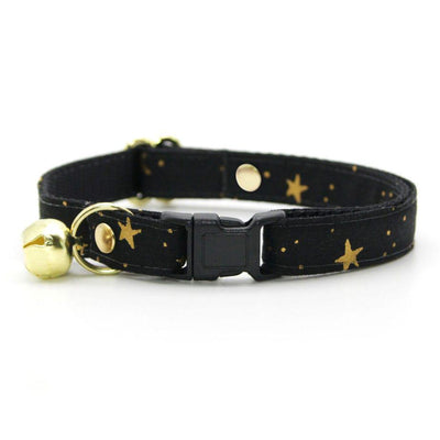 Cat Collar and Bunny Ear Bow Set - "Noir" - Rifle Paper Co® Gold Stars on Black Cat Collar w/ Matching Bunny Bow Tie / Cat, Kitten + Small Dog Sizes