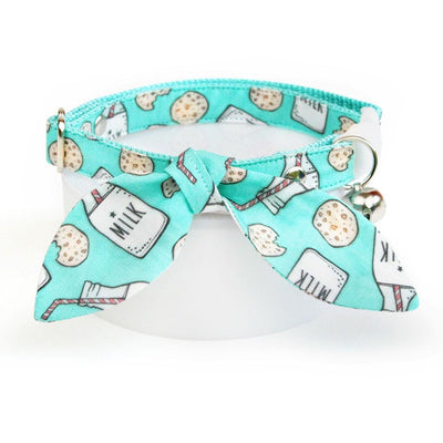 Cat Collar and Bunny Ear Bow Set - "Cookies and Milk - Mint" - Robin's Egg Blue Cookie Cat Collar w/ Matching Bunny Bow Tie / Fun, Food / Cat, Kitten + Small Dog Sizes