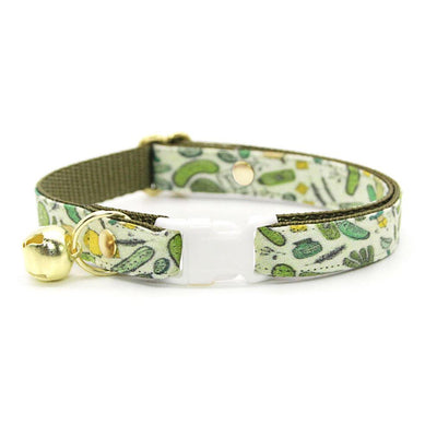 Cat Collar and Bunny Ear Bow Set - "Kind of a Big Dill" - Green Pickle Cat Collar w/ Matching Bunny Bow Tie / Cucumber, Food / Cat, Kitten + Small Dog Sizes