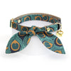 Cat Collar and Bunny Ear Bow Set - "Peacock" - Art Nouveau Teal Peacock Cat Collar w/ Matching Bunny Bow Tie / Cat, Kitten + Small Dog Sizes