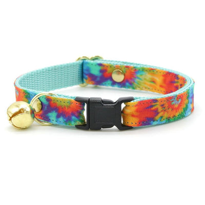 Cat Collar and Bunny Ear Bow Set - "Woodstock" - Tie Dye Cat Collar w/ Matching Bunny Bow Tie / Cat, Kitten + Small Dog Sizes