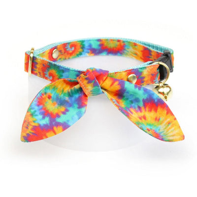 Cat Collar and Bunny Ear Bow Set - "Woodstock" - Tie Dye Cat Collar w/ Matching Bunny Bow Tie / Cat, Kitten + Small Dog Sizes