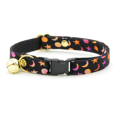 Cat Collar and Bunny Ear Bow Set - "Cosmic" - Celestial Stars and Moon Cat Collar w/ Matching Bunny Bow Tie / Halloween, Witchy, Moon Phases, Night Sky, Space / Cat, Kitten + Small Dog Sizes