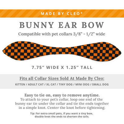 Cat Collar and Bunny Ear Bow Set - "Punk Rock Halloween" - Black Orange Checkered Cat Collar w/ Matching Bunny Bow Tie / Cat, Kitten + Small Dog Sizes